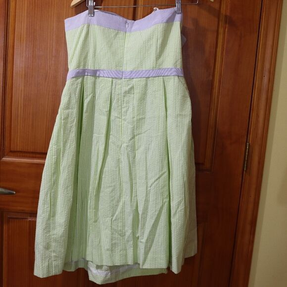 Talbots Vintage y2k Seersucker Green Striped Strapless Dress Pin Up 14 - Picture 9 of 15